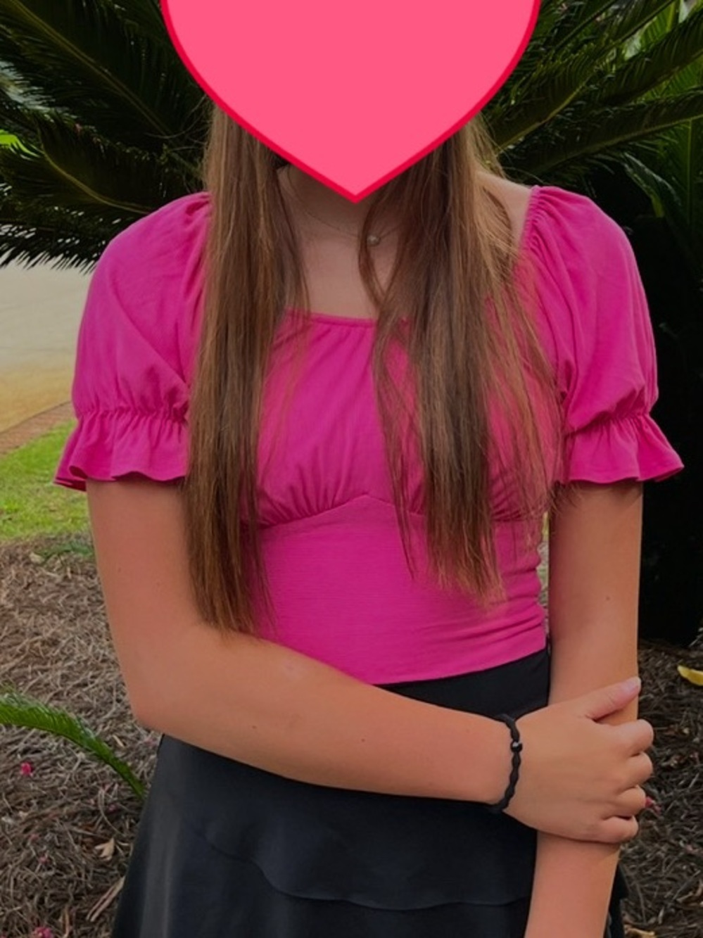 Dry Goods Bright Pink Puff-Sleeve Square-Neck Top
